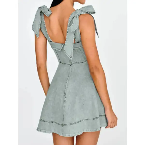 Bow-Shoulder Square Neck Mini Dress