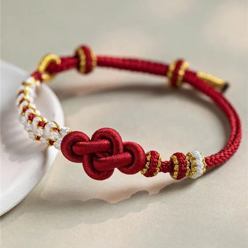 Handmade Love Knot Peach Blossom Charm Rope Bracelet