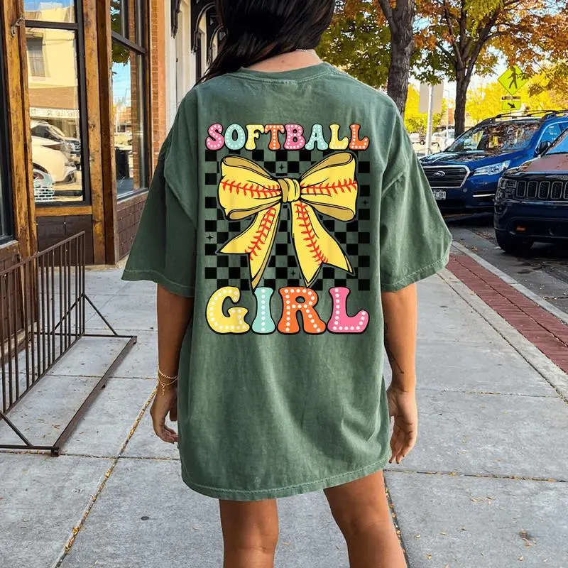 Groovy Softball Girl Coquette Bow Softball Girls Women Women's Oversized Comfort T-Shirt Back Print
