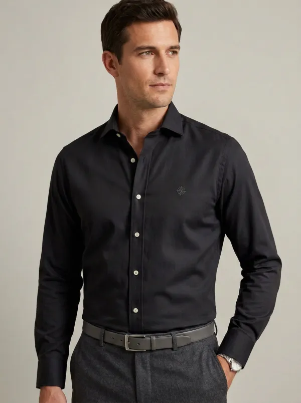 Men's Non-Iron Cotton Compass Logo Embroidered Shirt