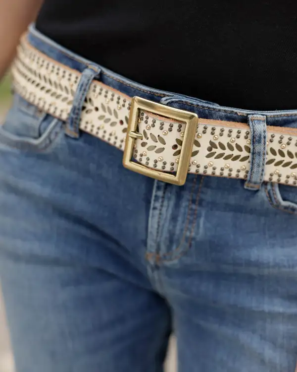 Studded Leather Waist Belt With Square Buckle