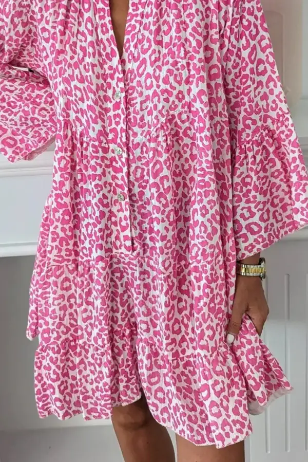 Bright Long Sleeve Buttoned Front Mini Dress