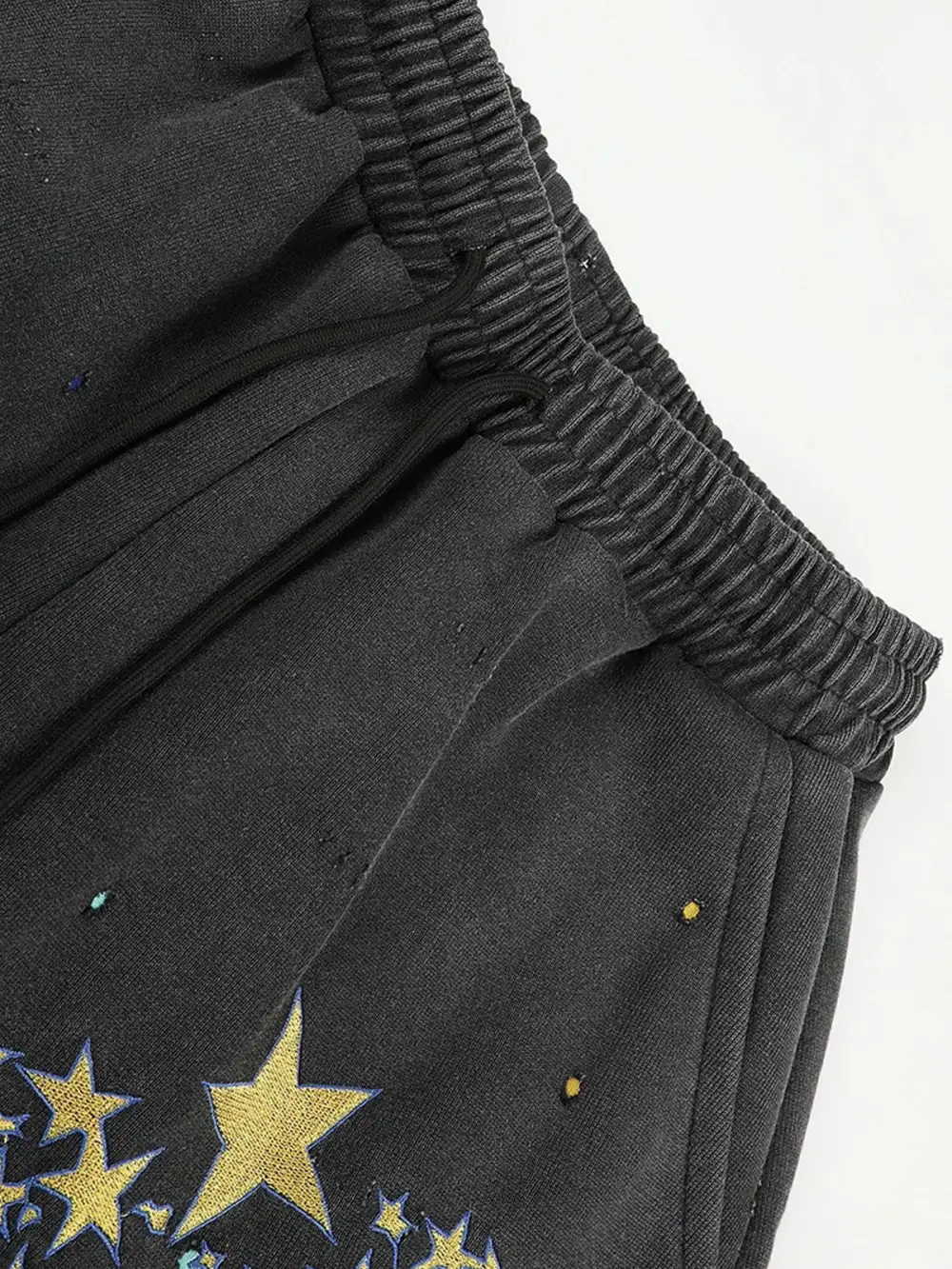 Wide-Leg Star-Graphic Washed Denim Pants