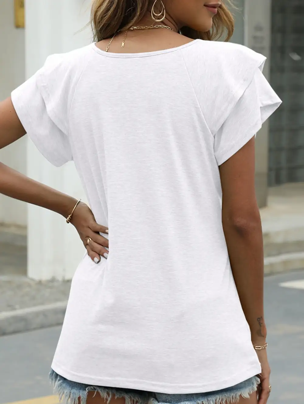 V Neck Double Layer Ruffle Sleeve Tank Top