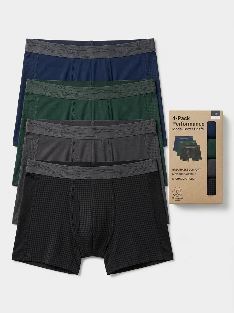 Refined Casual Look Men's Four Pack Boxer Briefs