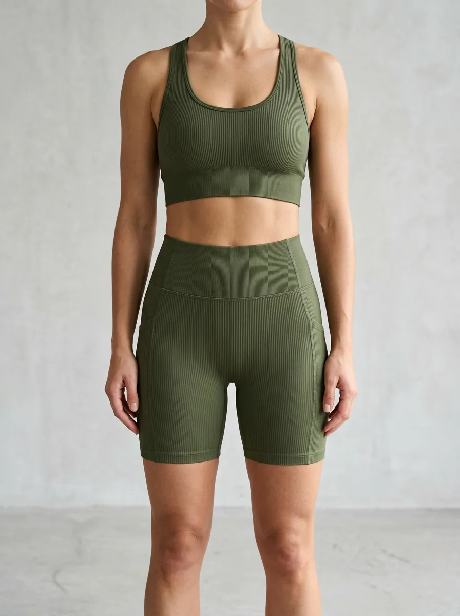 Dynamic Ribbed Texture Seamless Design Wardrobe Women's Tank Top And Sports Shorts Set