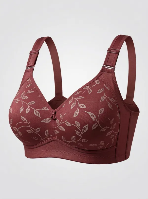Women's Plus Size Beige Leaf Full-Coverage Bow-Detail Wireless Bra