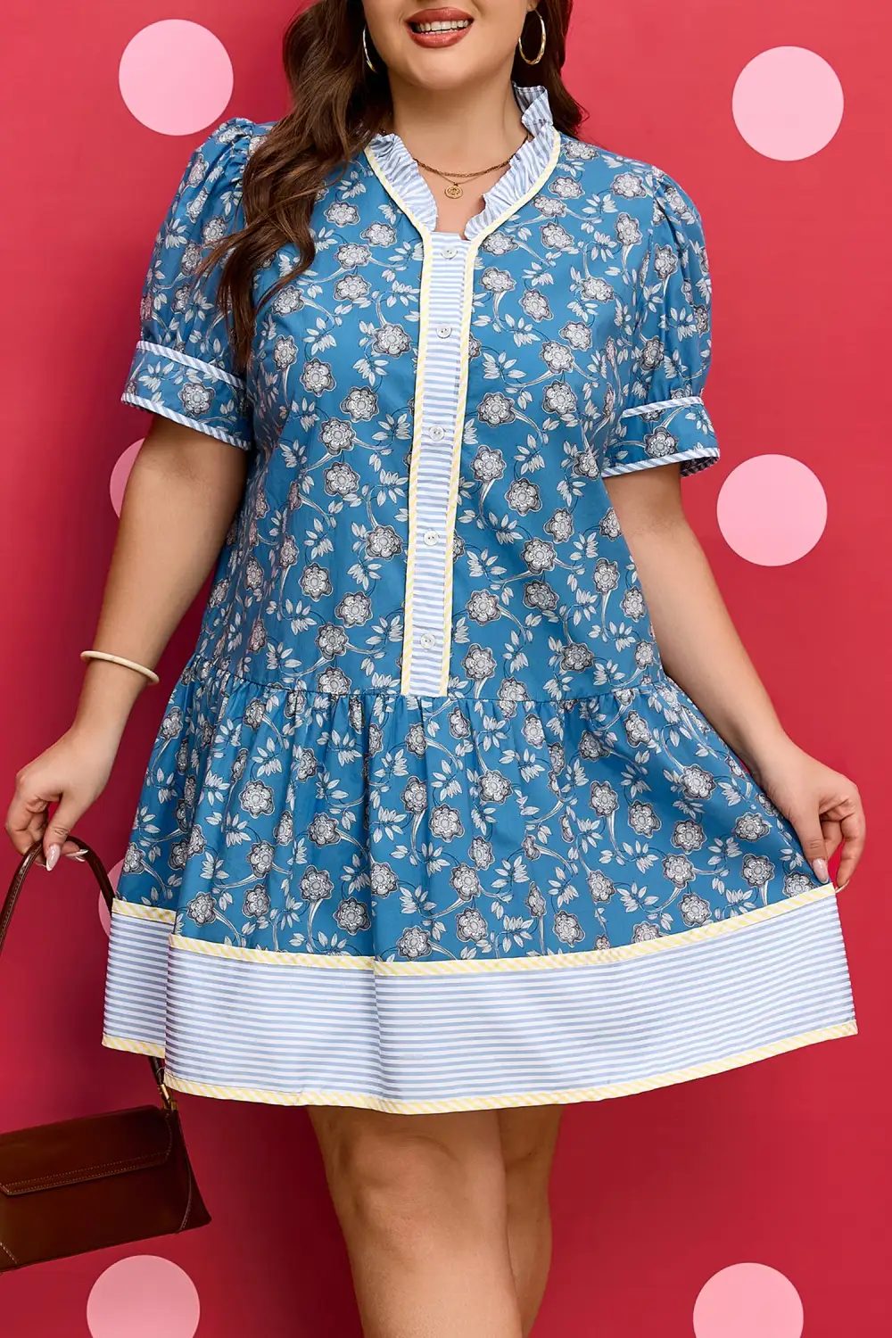 Floral Striped Button Front Dress Casual