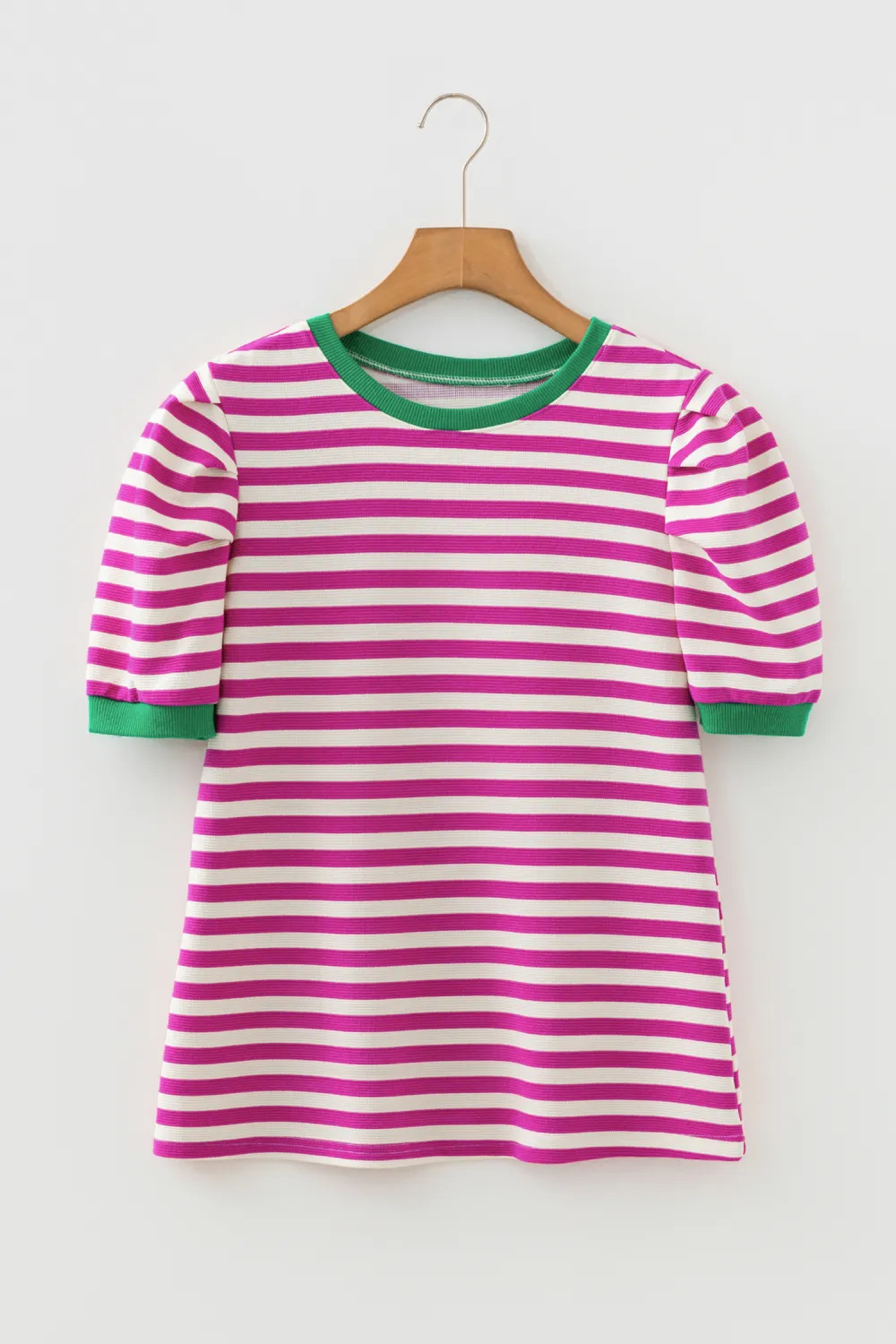 Rose Stripe Short Puff Sleeve Tee