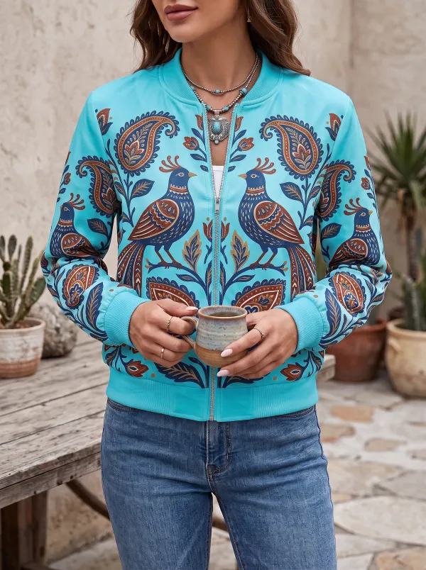 Boho Peacock Paisley Bomber Everyday Apparel