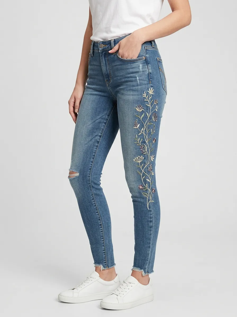 Women's Camden Floral Botanical Embroidered Graphic Slim Jeans