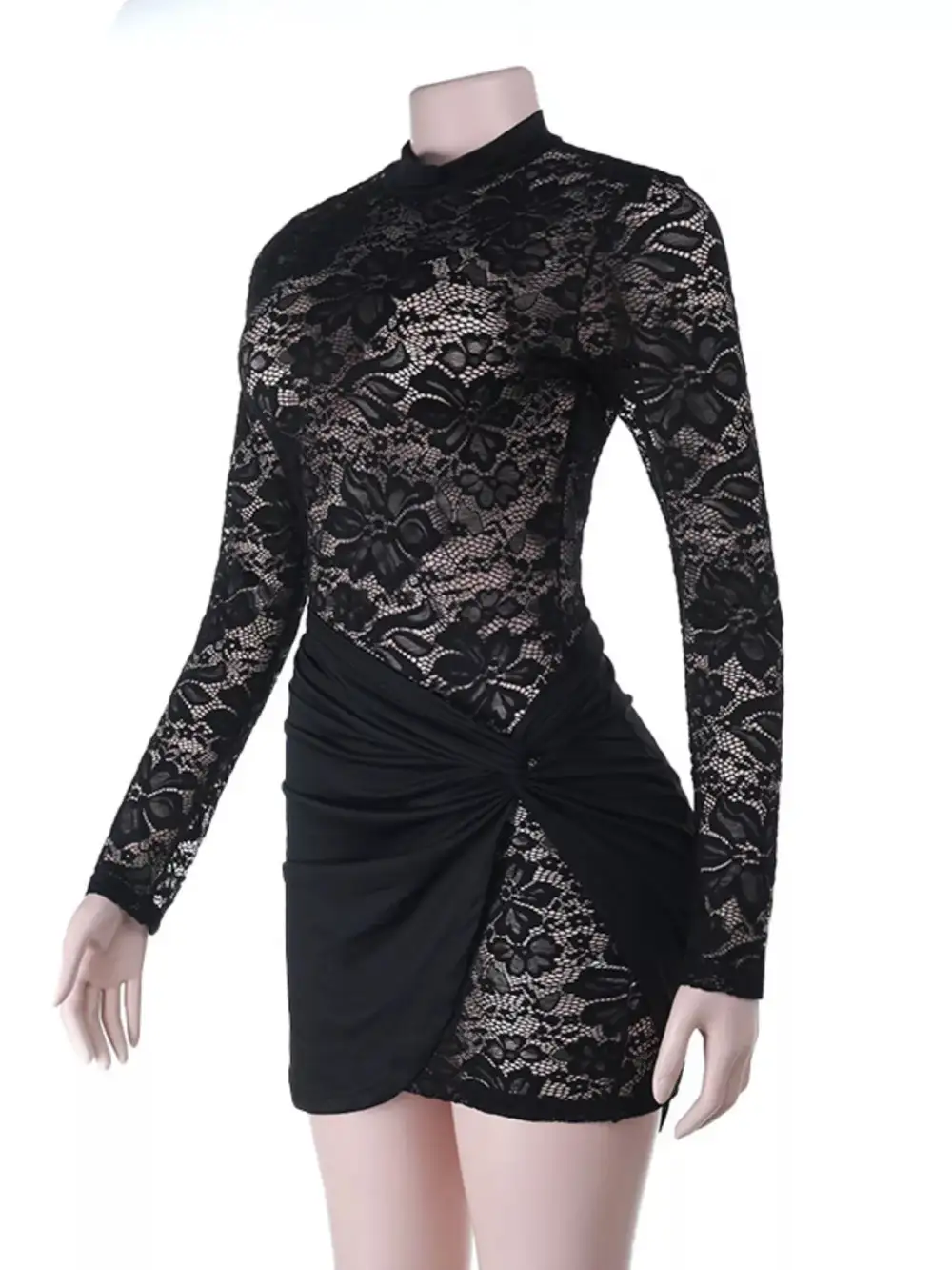 Lace Long Sleeve Bodycon Mini Dress
