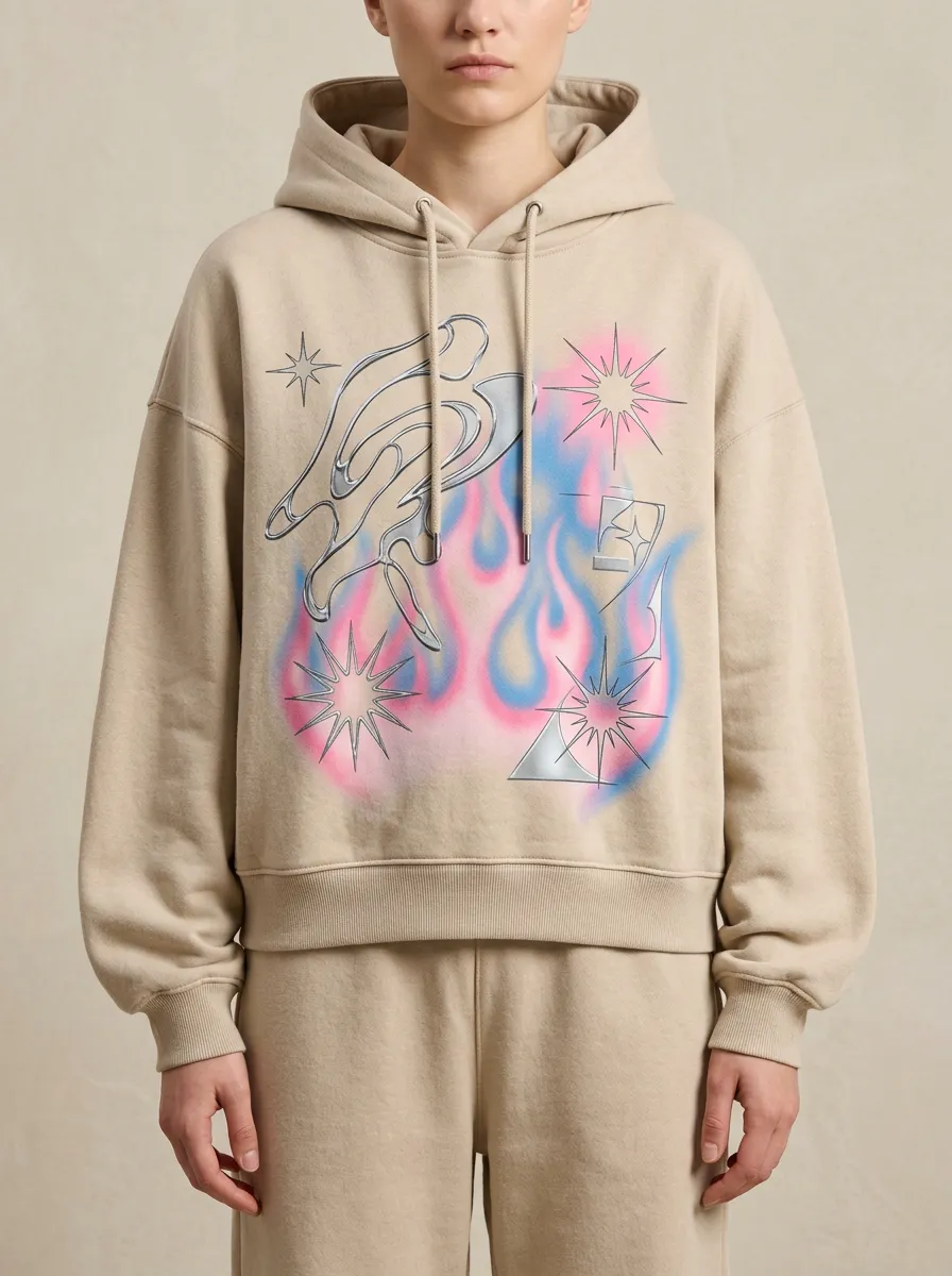 Unisex Y2K Streetwear Pink Blue Flame Star Hoodie