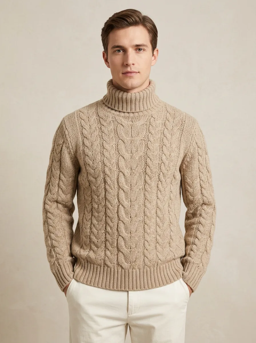 Men's Classic Everyday Cable Knit Turtleneck Sweater