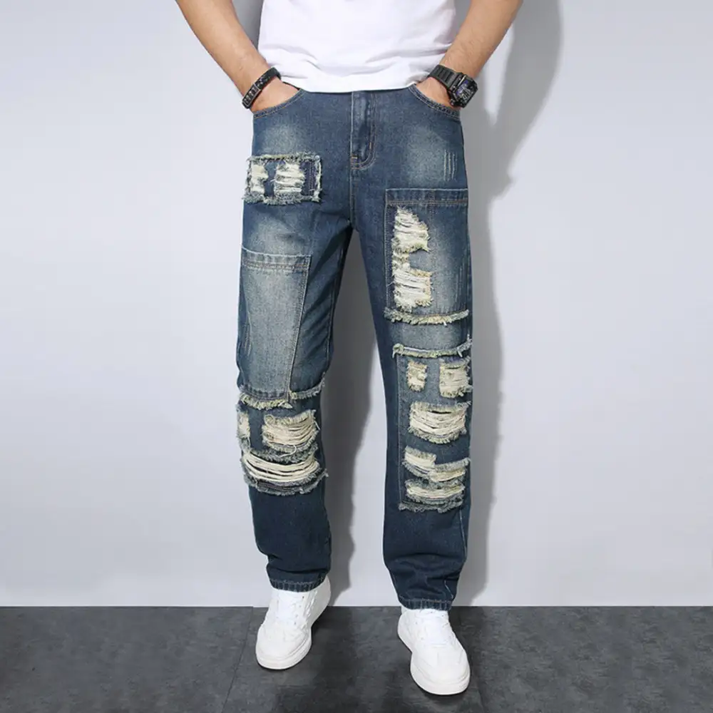 Distressed Patchwork Denim Jeans