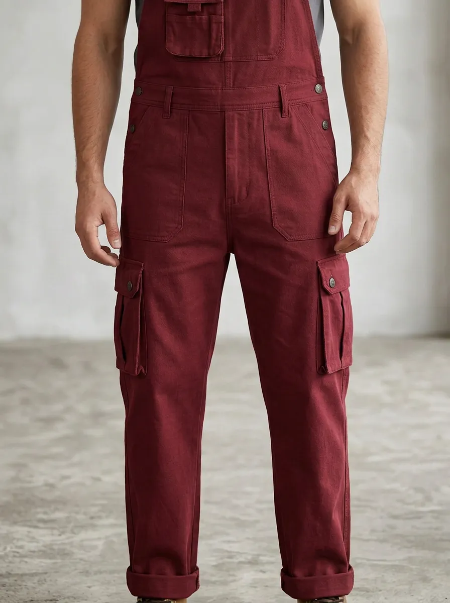 Men's Casual Utility Olive Green Cargo Overalls