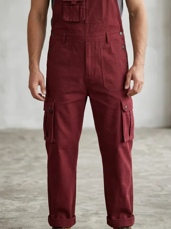 Men's Casual Utility Olive Green Cargo Overalls