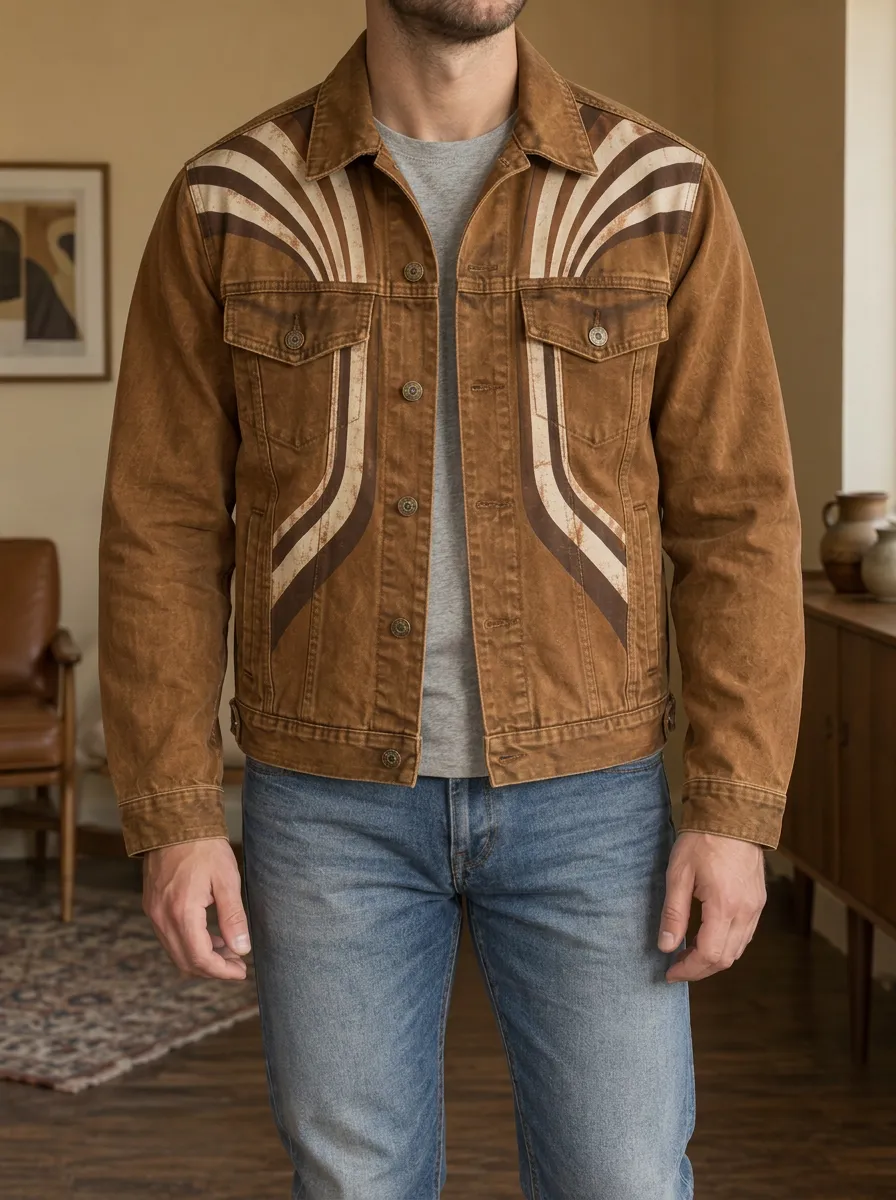 Men's Vintage Retro Sunburst Denim Rugged Adventure Jacket