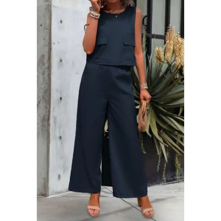 Round Neck Tank and Wide Leg Pants Set