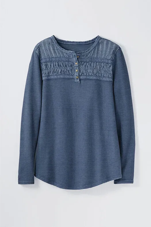 Textured Knit Henley Tops 5 Colors