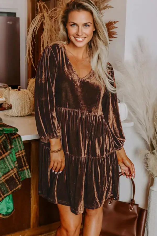 Finish Velvet V Neck Tiered Mini Dress