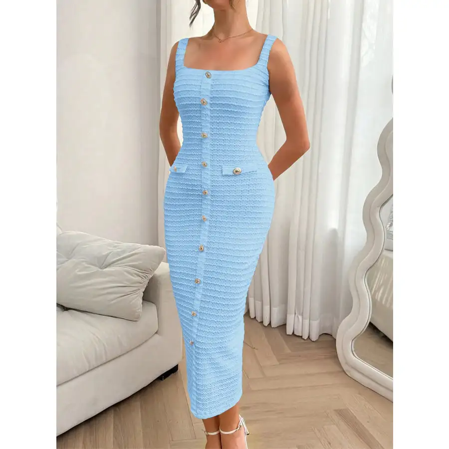 Slit Square Neck Sleeveless Midi Dress