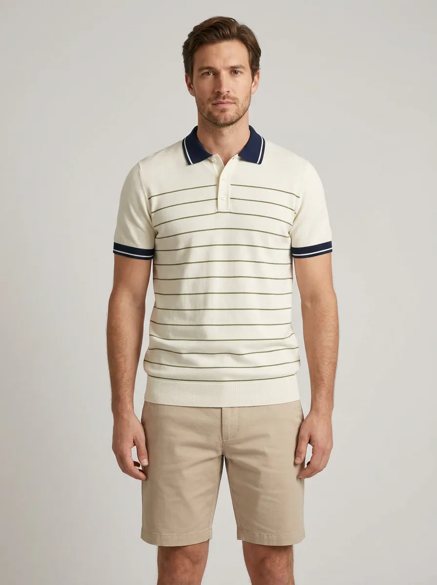 Men's Casual Vintage Striped Pattern Knitted Polo Shirt