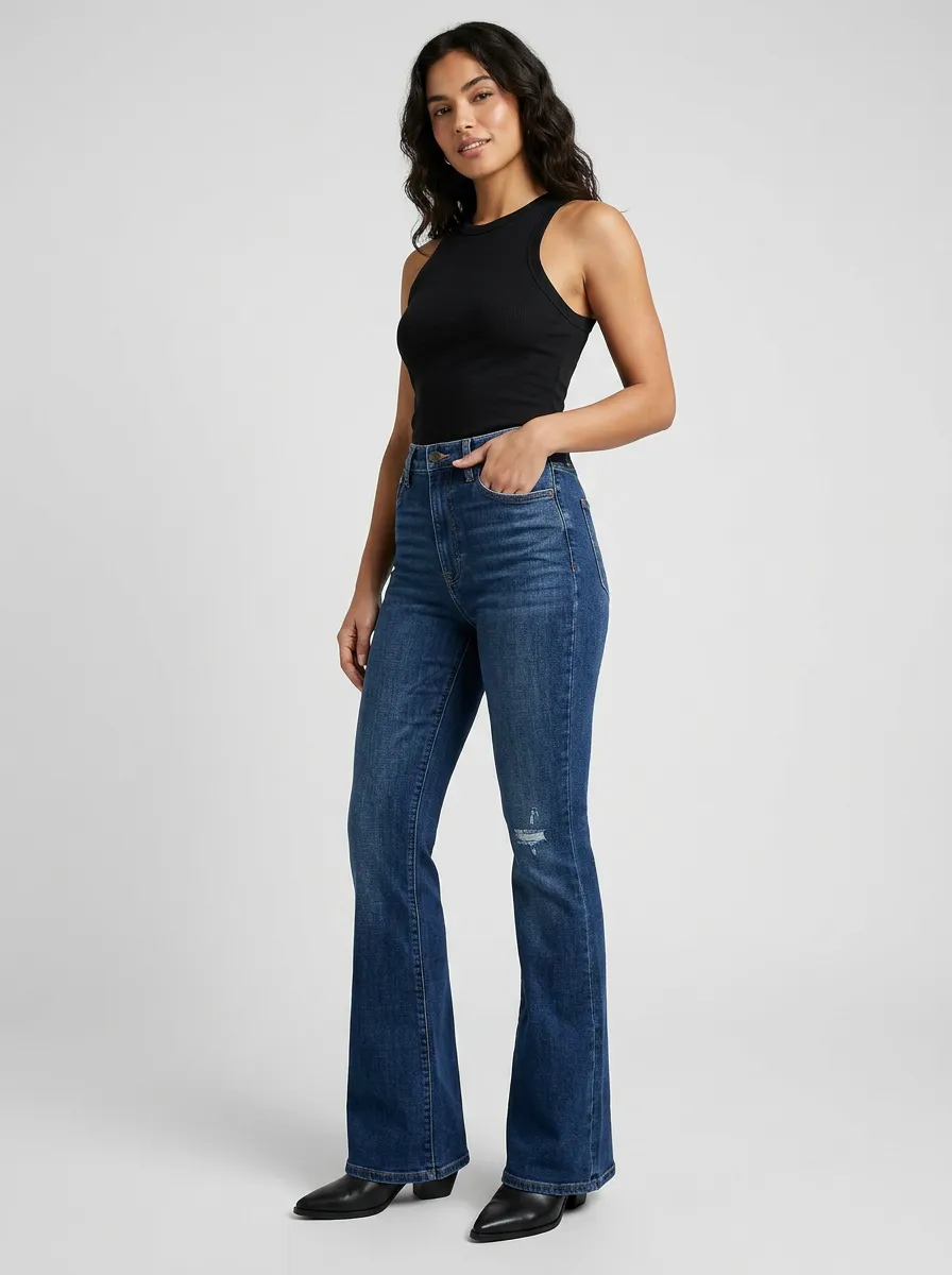 Stretch Distressed Women's High-Waist Stretch Flare Jeans