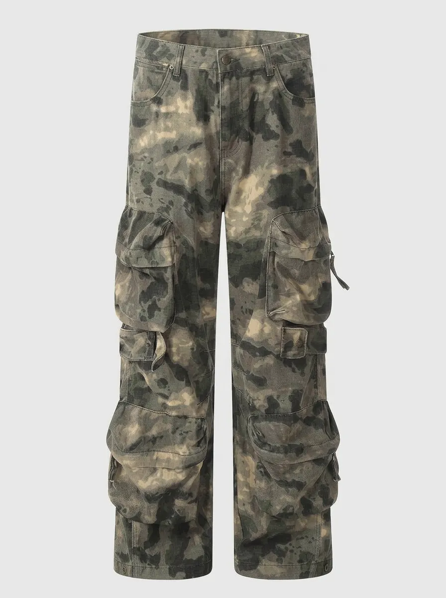Men's Camo Lower-Cargo-Pocket Streetwear Cargo Pants