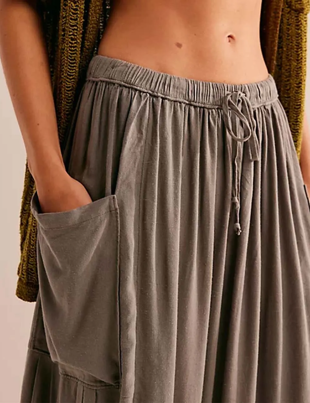 Elastic Waist String Tie Pocket Cozy Pants