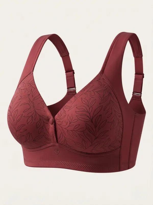 Women's Plus Size Dusty Rose Leaf Front-Closure Full-Coverage Wireless Bra