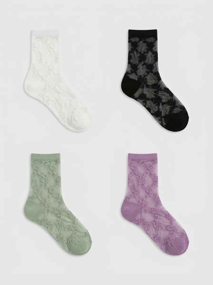 Women's Multicolor Floral Sheer Crew Socks 4-Pack