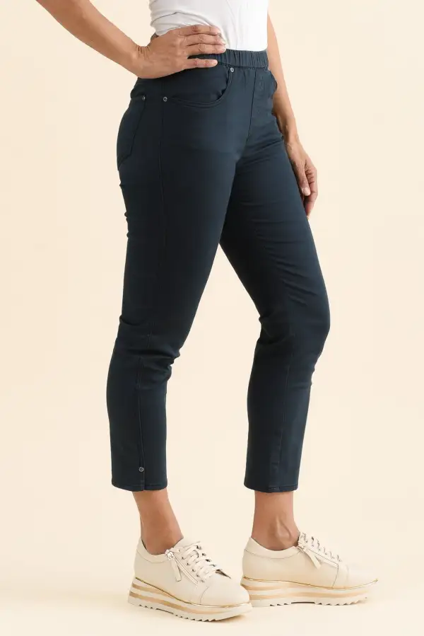 Straight Leg Mid Rise Pull On Pants