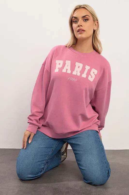 Pink 'Paris' Slogan Sweatshirt