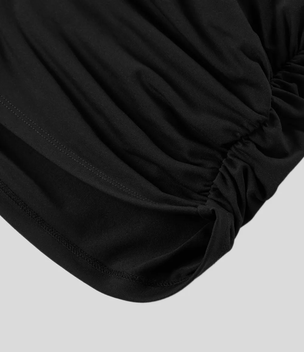 V Neck Cap Sleeve Crossover Ruched Solid Work Blouse