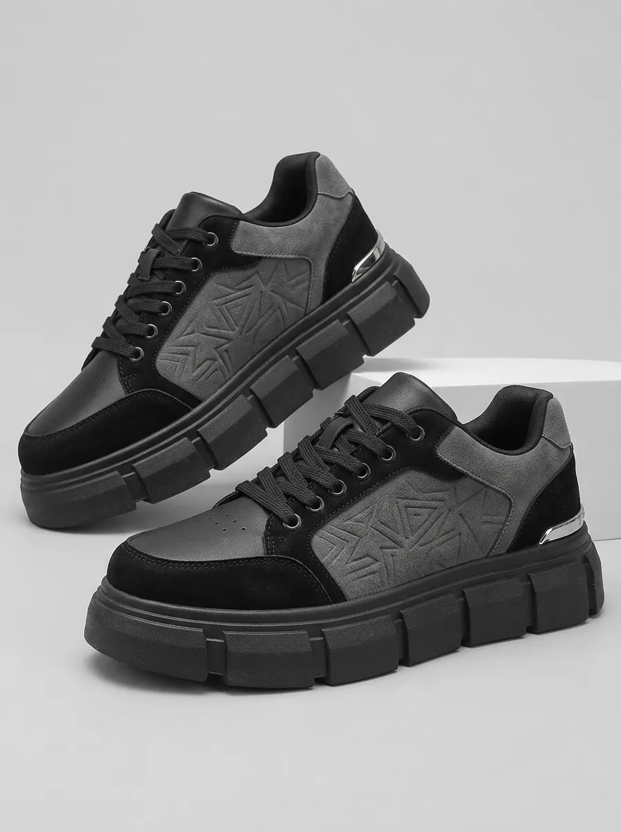 Men's Clean-Line Geometric Pattern Embossed Suede Skate Shoes