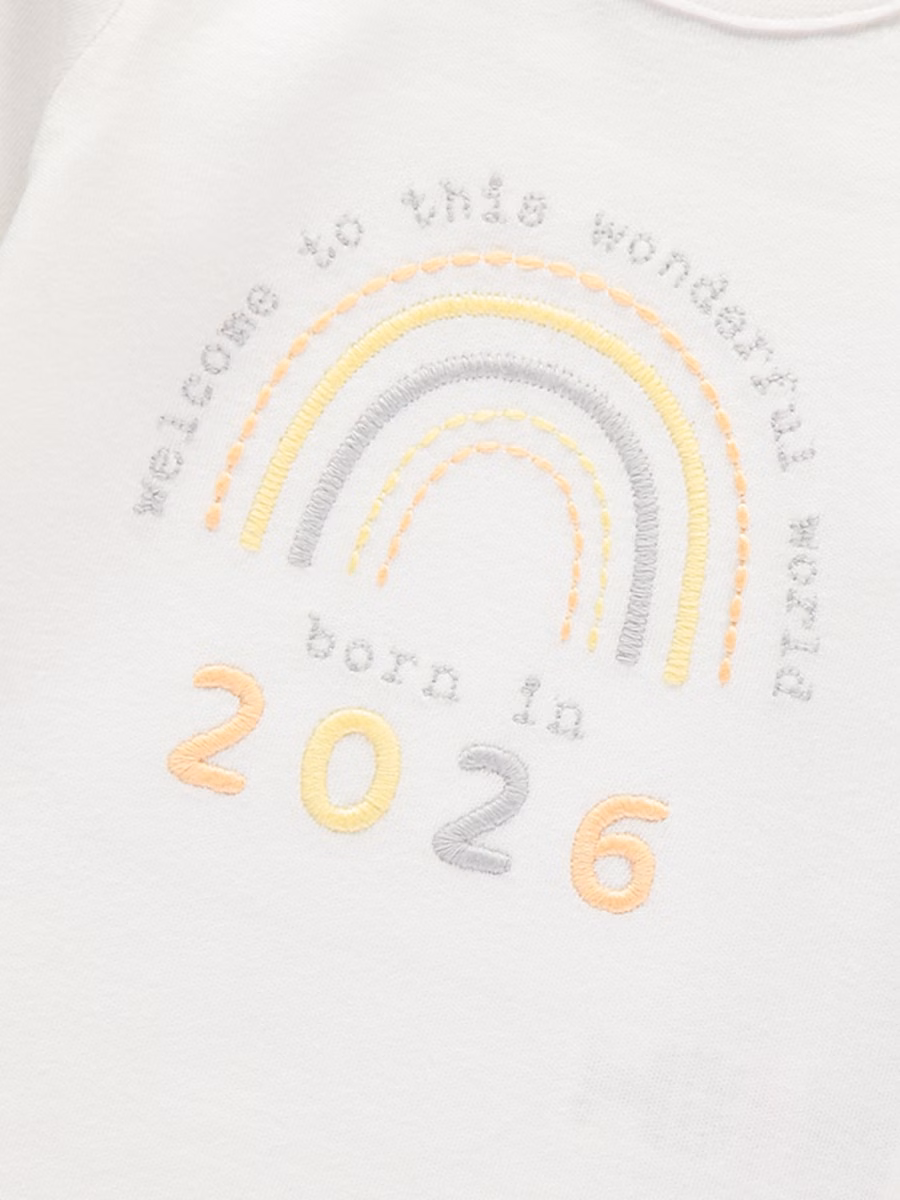 White Welcome to the World 2026 Sleepsuit detail 1