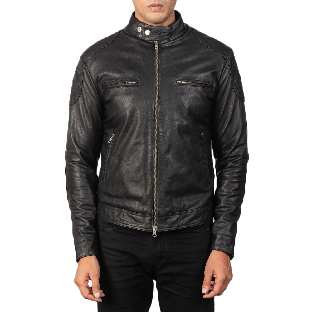 Men's Tonal Detail Biker Leather Jacket