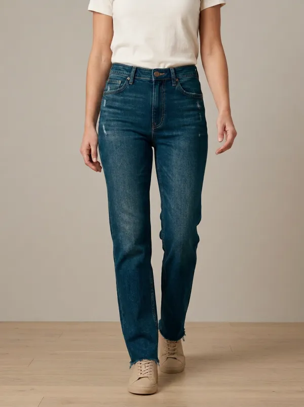 High-Rise Raw-Hem Denim Denim Jeans