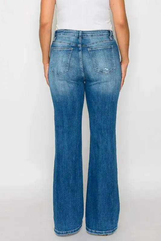 Full Size Distressed High Rise Jeans With Pockets