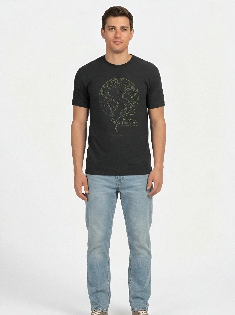 Men's Earth Day Nature Lover Globe Leaf Printed T-shirt