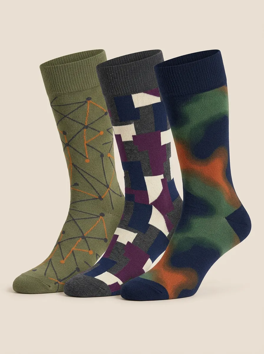 Men's Geometric Abstract Pattern Three-Pack Socks