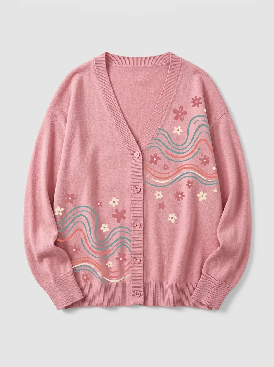 Women's V-Neck Graphic-Print Floral Cardigan