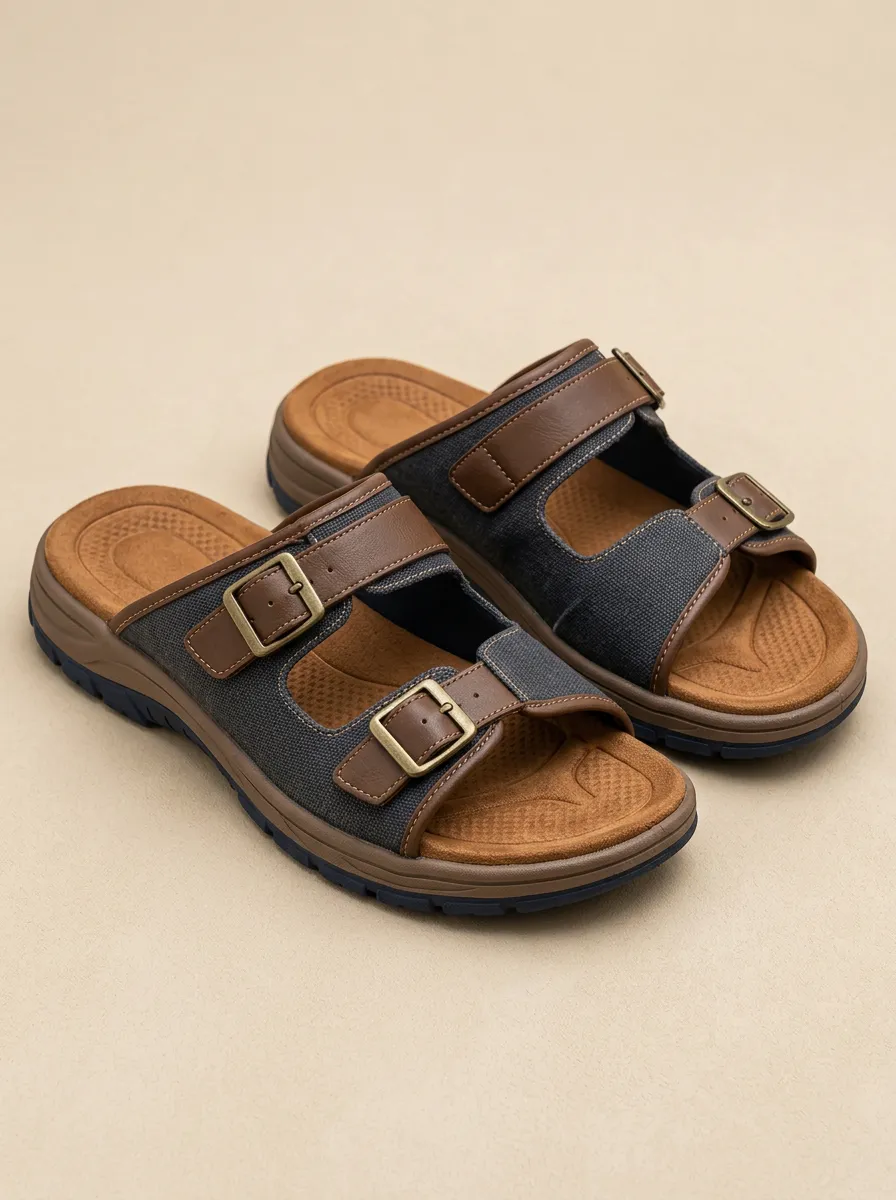 Men's Buckle Leather Graphic Detail Outdoor Sandals