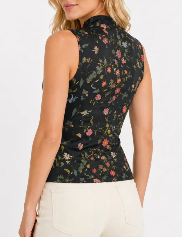 Sheer Mesh Turtle Neck Sleeveless Top