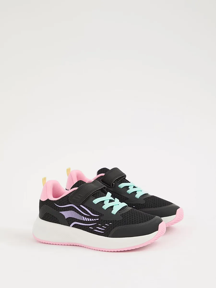 Black and Pink Mesh Single Strap Trainers