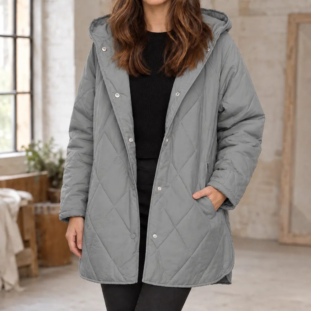 Hooded Quilted Mid-Length Jacket