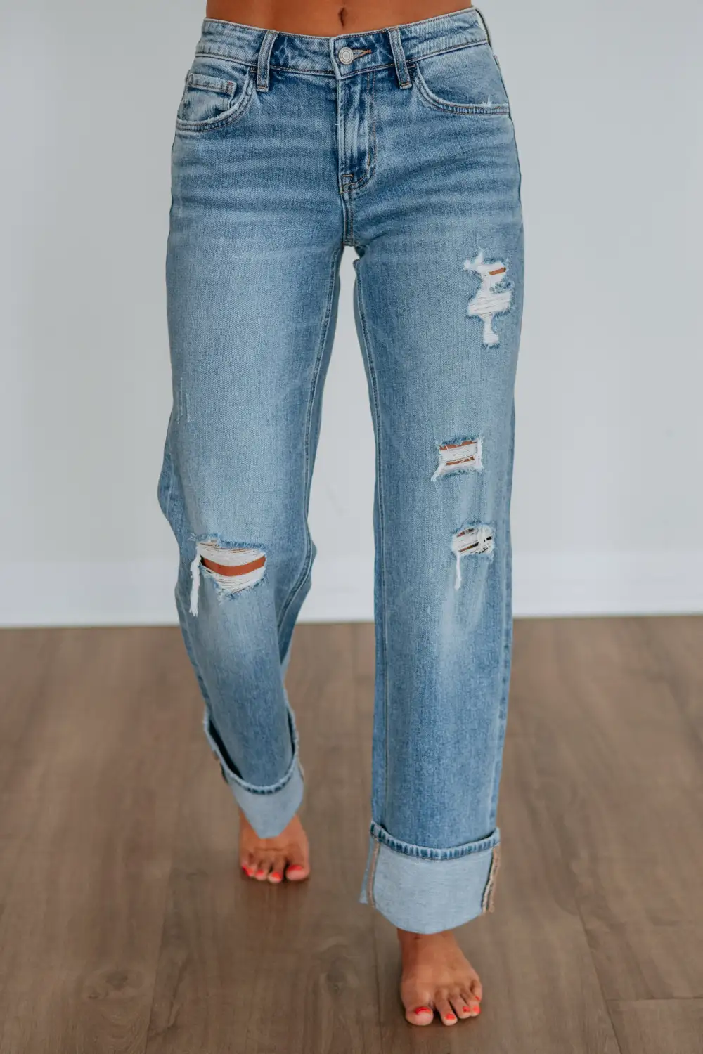 Women's Mid Rise Wide Leg Slim Fit Jeans