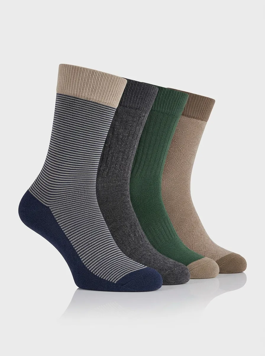 Daily Striped Argyle Classic Look Men's Four Pair Socks
