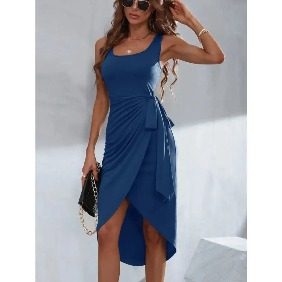 Wrap Tank Midi Dress with Asymmetric Hem